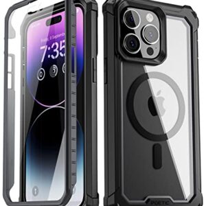 Poetic Guardian MagPro Case for iPhone 14 Pro Max 6.7 Inch,[Compatible with MagSafe][20 FT Mil-Grade Drop Tested] Full-Body Shockproof Rugged Clear Cover with Built-in Screen Protector, Black/Clear