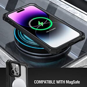 Poetic Guardian MagPro Case for iPhone 14 Pro Max 6.7 Inch,[Compatible with MagSafe][20 FT Mil-Grade Drop Tested] Full-Body Shockproof Rugged Clear Cover with Built-in Screen Protector, Black/Clear
