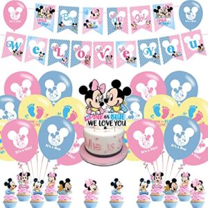 mickey and minnie gender reveal backdrop birthday banner for mickey and minnie gender reveal birthday party supplies gender reveal photograph background photo booth 5x3ft