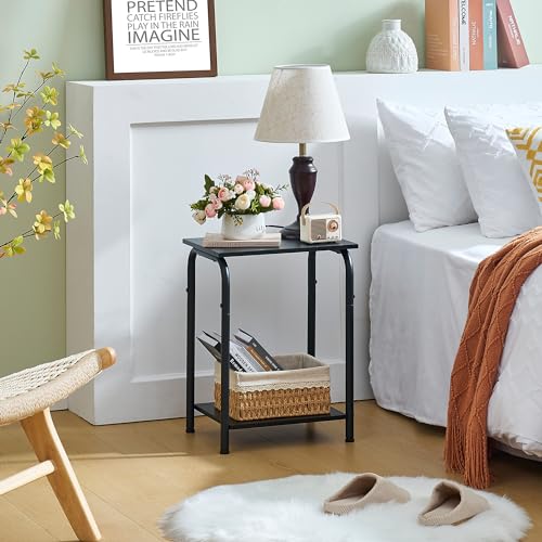 Tajsoon Small End Table with 2 Tier Storage Shelves, Small Side Table for Small Spaces, Sofa Table, Bedside Table, Small Table for Living Room, Bedroom, Sturdy Frame & Easy Assembly