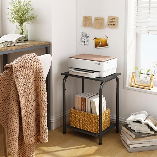 Tajsoon Small End Table with 2 Tier Storage Shelves, Small Side Table for Small Spaces, Sofa Table, Bedside Table, Small Table for Living Room, Bedroom, Sturdy Frame & Easy Assembly