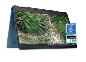 hp chromebook x360 2-in-1 14" hd touchscreen light and slim laptop, intel celeron n4120 processor, 4gb ram, 64 gb emmc, webcam, bluetooth, wi-fi, chrome os,teal, w/elmtech 128gb microcard