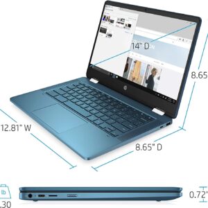 HP Chromebook X360 2-in-1 14" HD Touchscreen Light and Slim Laptop, Intel Celeron N4120 Processor, 4GB RAM, 64 GB eMMC, Webcam, Bluetooth, Wi-Fi, Chrome OS,Teal, w/ELMTech 128GB MicroCard