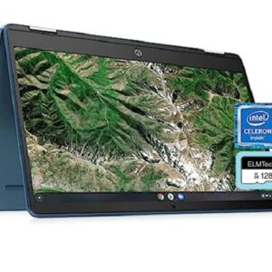 HP Chromebook X360 2-in-1 14" HD Touchscreen Light and Slim Laptop, Intel Celeron N4120 Processor, 4GB RAM, 64 GB eMMC, Webcam, Bluetooth, Wi-Fi, Chrome OS,Teal, w/ELMTech 128GB MicroCard