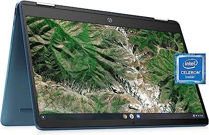 HP Chromebook X360 2-in-1 14" HD Touchscreen Light and Slim Laptop, Intel Celeron N4120 Processor, 4GB RAM, 64 GB eMMC, Webcam, Bluetooth, Wi-Fi, Chrome OS,Teal, w/ELMTech 128GB MicroCard