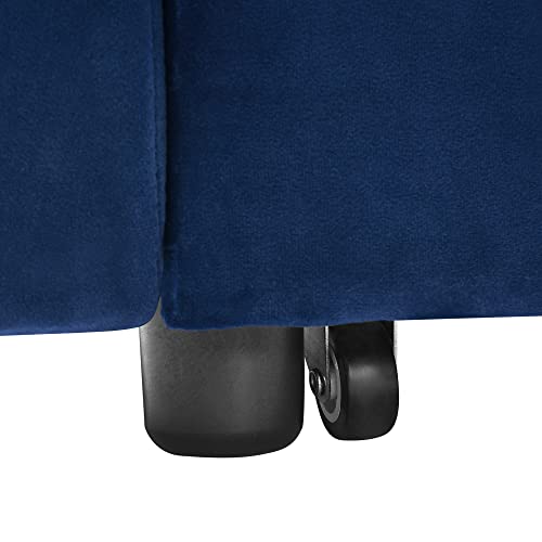 FANYE Velvet Upholstered Loveseat Sleeper w/Side Storage Pockets, 54.5" 2-Seaters Sofa with Pull-Out Couch Bed with Adjustable Cushions Backrest for Living Room Apartment Office Small Space, Blue