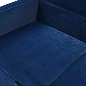 FANYE Velvet Upholstered Loveseat Sleeper w/Side Storage Pockets, 54.5" 2-Seaters Sofa with Pull-Out Couch Bed with Adjustable Cushions Backrest for Living Room Apartment Office Small Space, Blue