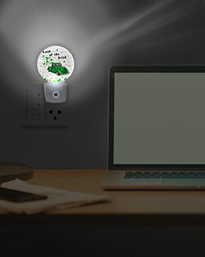 St. Patrick's Day Shamrock Night Lights Plug into Wall, Green Truck Gold Coins Auto Round LED Lights with Dusk to Dawn Sensor for Bedroom, Bathroom, Hallway, Kitchen, Kids, Home Decor