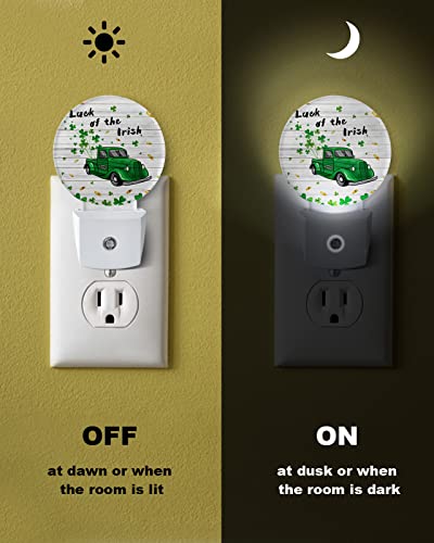 St. Patrick's Day Shamrock Night Lights Plug into Wall, Green Truck Gold Coins Auto Round LED Lights with Dusk to Dawn Sensor for Bedroom, Bathroom, Hallway, Kitchen, Kids, Home Decor