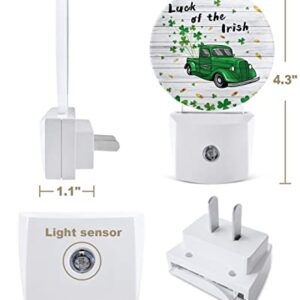 St. Patrick's Day Shamrock Night Lights Plug into Wall, Green Truck Gold Coins Auto Round LED Lights with Dusk to Dawn Sensor for Bedroom, Bathroom, Hallway, Kitchen, Kids, Home Decor