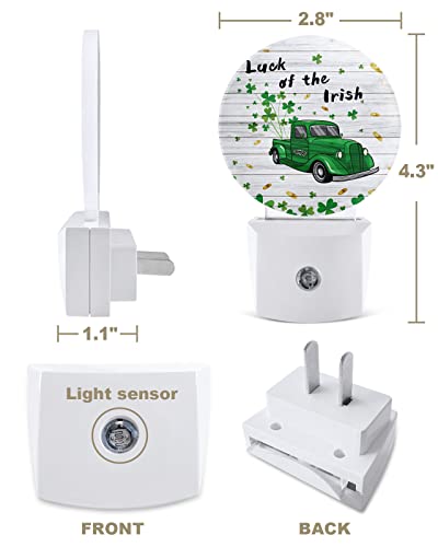 St. Patrick's Day Shamrock Night Lights Plug into Wall, Green Truck Gold Coins Auto Round LED Lights with Dusk to Dawn Sensor for Bedroom, Bathroom, Hallway, Kitchen, Kids, Home Decor