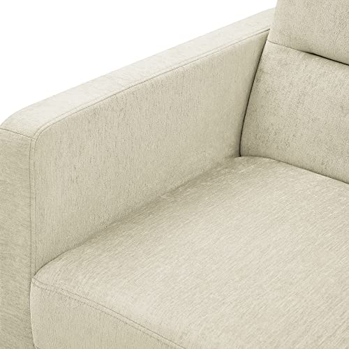 FANYE Linen Upholstered Loveseat Sleeper w/Side Storage Pockets, 54.5" 2-Seaters Sofa with Pull-Out Couch Bed with 2 Pillows & Adjustable Backrest for Living Room Apartment Office Small Space, Beige