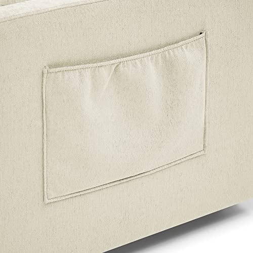FANYE Linen Upholstered Loveseat Sleeper w/Side Storage Pockets, 54.5" 2-Seaters Sofa with Pull-Out Couch Bed with 2 Pillows & Adjustable Backrest for Living Room Apartment Office Small Space, Beige