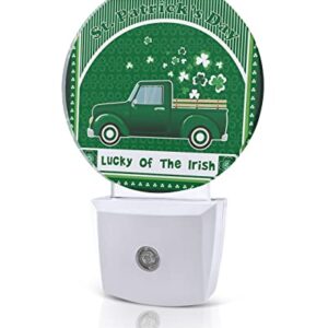 Vintage Truck St. Patrick's Day Night Lights Plug into Wall, Green Lucky Irish Auto Round LED Lights with Dusk to Dawn Sensor for Bedroom, Bathroom, Hallway, Kitchen, Kids, Home Decor