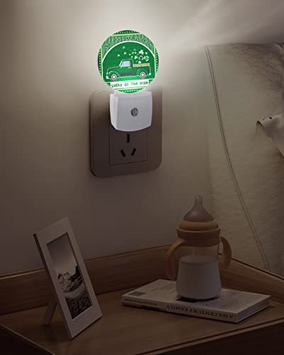 Vintage Truck St. Patrick's Day Night Lights Plug into Wall, Green Lucky Irish Auto Round LED Lights with Dusk to Dawn Sensor for Bedroom, Bathroom, Hallway, Kitchen, Kids, Home Decor