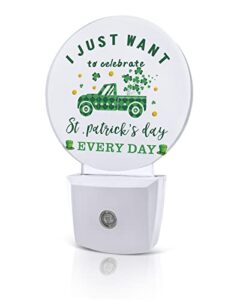 st. patrick's day celebrate night lights plug into wall, green truck shamrock auto round led lights with dusk to dawn sensor for bedroom, bathroom, hallway, kitchen, kids, home decor