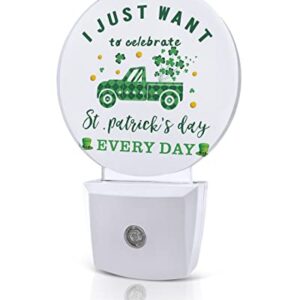 St. Patrick's Day Celebrate Night Lights Plug into Wall, Green Truck Shamrock Auto Round LED Lights with Dusk to Dawn Sensor for Bedroom, Bathroom, Hallway, Kitchen, Kids, Home Decor