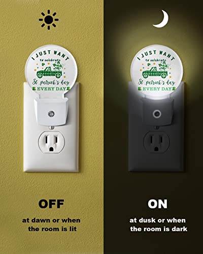 St. Patrick's Day Celebrate Night Lights Plug into Wall, Green Truck Shamrock Auto Round LED Lights with Dusk to Dawn Sensor for Bedroom, Bathroom, Hallway, Kitchen, Kids, Home Decor