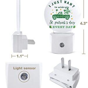 St. Patrick's Day Celebrate Night Lights Plug into Wall, Green Truck Shamrock Auto Round LED Lights with Dusk to Dawn Sensor for Bedroom, Bathroom, Hallway, Kitchen, Kids, Home Decor