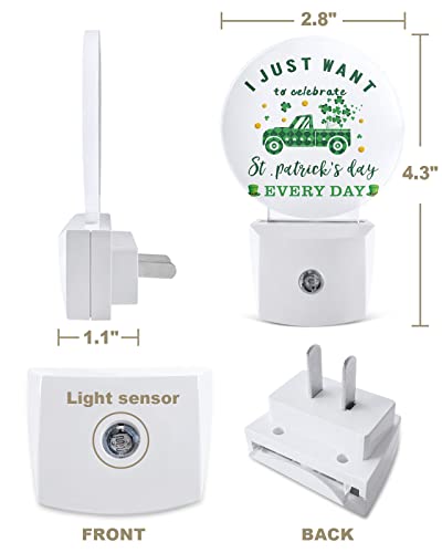 St. Patrick's Day Celebrate Night Lights Plug into Wall, Green Truck Shamrock Auto Round LED Lights with Dusk to Dawn Sensor for Bedroom, Bathroom, Hallway, Kitchen, Kids, Home Decor