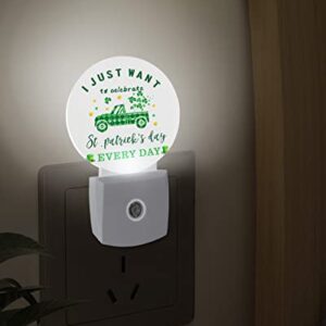 St. Patrick's Day Celebrate Night Lights Plug into Wall, Green Truck Shamrock Auto Round LED Lights with Dusk to Dawn Sensor for Bedroom, Bathroom, Hallway, Kitchen, Kids, Home Decor