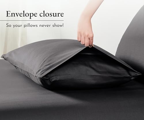 California Design Den 100% Cotton Pillow Cases Standard Size Set of 2, Soft & Cooling Sateen Weave Pillow Cases Queen (Charcoal Gray)