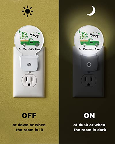 Happy St.Patrick's Day Truck Night Lights Plug into Wall, Irish Clover Green Auto Round LED Lights with Dusk to Dawn Sensor for Bedroom, Bathroom, Hallway, Kitchen, Kids, Home Decor