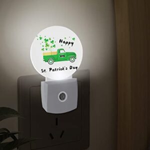 Happy St.Patrick's Day Truck Night Lights Plug into Wall, Irish Clover Green Auto Round LED Lights with Dusk to Dawn Sensor for Bedroom, Bathroom, Hallway, Kitchen, Kids, Home Decor