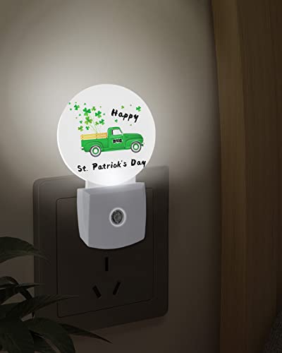 Happy St.Patrick's Day Truck Night Lights Plug into Wall, Irish Clover Green Auto Round LED Lights with Dusk to Dawn Sensor for Bedroom, Bathroom, Hallway, Kitchen, Kids, Home Decor