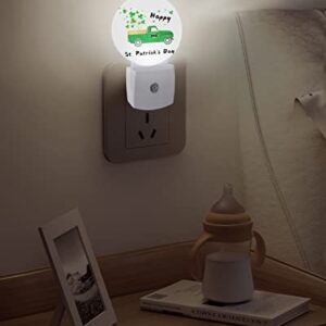 Happy St.Patrick's Day Truck Night Lights Plug into Wall, Irish Clover Green Auto Round LED Lights with Dusk to Dawn Sensor for Bedroom, Bathroom, Hallway, Kitchen, Kids, Home Decor