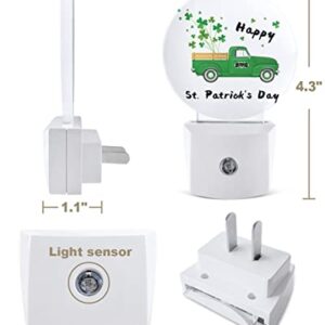 Happy St.Patrick's Day Truck Night Lights Plug into Wall, Irish Clover Green Auto Round LED Lights with Dusk to Dawn Sensor for Bedroom, Bathroom, Hallway, Kitchen, Kids, Home Decor