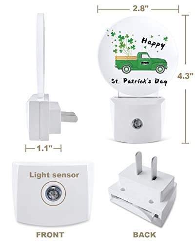 Happy St.Patrick's Day Truck Night Lights Plug into Wall, Irish Clover Green Auto Round LED Lights with Dusk to Dawn Sensor for Bedroom, Bathroom, Hallway, Kitchen, Kids, Home Decor