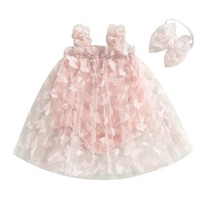 baby rompers girl princess dress ruffle mesh butterfly tulle tutu dress photograph outfit summer clothtes birthday gift (a pink, 6-12 months)
