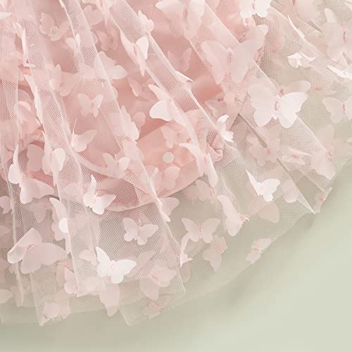 Baby Rompers Girl Princess Dress Ruffle Mesh Butterfly Tulle Tutu Dress Photograph Outfit Summer Clothtes Birthday Gift (A Pink, 6-12 Months)