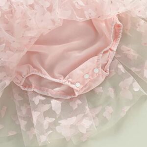 Baby Rompers Girl Princess Dress Ruffle Mesh Butterfly Tulle Tutu Dress Photograph Outfit Summer Clothtes Birthday Gift (A Pink, 6-12 Months)