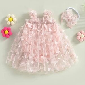 Baby Rompers Girl Princess Dress Ruffle Mesh Butterfly Tulle Tutu Dress Photograph Outfit Summer Clothtes Birthday Gift (A Pink, 6-12 Months)