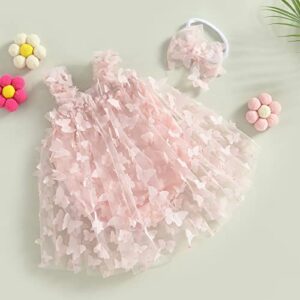 Baby Rompers Girl Princess Dress Ruffle Mesh Butterfly Tulle Tutu Dress Photograph Outfit Summer Clothtes Birthday Gift (A Pink, 6-12 Months)