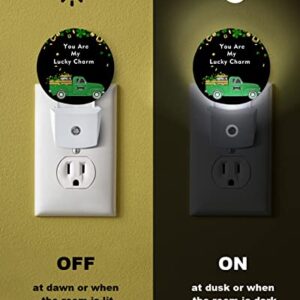 St.Patrick Day Truck Gold Coins Clover Night Lights Plug into Wall, Green Black Auto Round LED Lights with Dusk to Dawn Sensor for Bedroom, Bathroom, Hallway, Kitchen, Kids, Home Decor