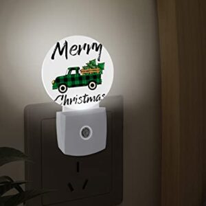 Merry Christmas Truck Night Lights Plug into Wall, Xmas Tree Green Auto Round LED Lights with Dusk to Dawn Sensor for Bedroom, Bathroom, Hallway, Kitchen, Kids, Home Decor