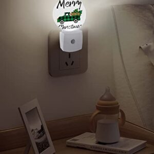 Merry Christmas Truck Night Lights Plug into Wall, Xmas Tree Green Auto Round LED Lights with Dusk to Dawn Sensor for Bedroom, Bathroom, Hallway, Kitchen, Kids, Home Decor