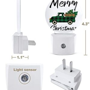 Merry Christmas Truck Night Lights Plug into Wall, Xmas Tree Green Auto Round LED Lights with Dusk to Dawn Sensor for Bedroom, Bathroom, Hallway, Kitchen, Kids, Home Decor