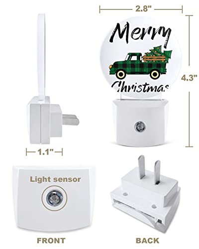 Merry Christmas Truck Night Lights Plug into Wall, Xmas Tree Green Auto Round LED Lights with Dusk to Dawn Sensor for Bedroom, Bathroom, Hallway, Kitchen, Kids, Home Decor