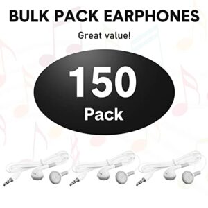 Xuhal 150 Pcs Earbuds Bulk for Classroom Back to School Supplies 3.5mm Earphones Headphones Plug White Ear Buds Bundle for Kids Children Students School Libraries Hospitals