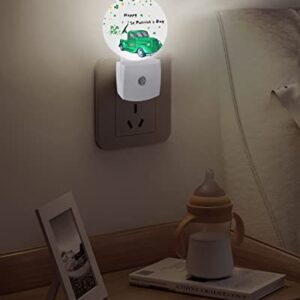 St.Patrick Day Shamrock Truck Night Lights Plug into Wall, Cute Gnomes Green Auto Round LED Lights with Dusk to Dawn Sensor for Bedroom, Bathroom, Hallway, Kitchen, Kids, Home Decor