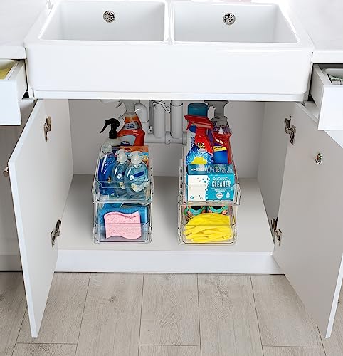 ClearSpace Under Sink Organizer with Dividers – Perfect as Kitchen Cabinet Organizer or Bathroom Organization – Medicine Cabinet Organizer and Slide-Out Storage with handles for Home and Bath – 2 Pack