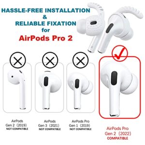 QOQOON 4 Pairs for AirPods Pro 2 Ear Hooks Premium Covers [Added Storage Pouch] Professional Anti-Slip Accessories Compatible with Apple AirPods Pro 2nd Generation (4 Sizes, White)