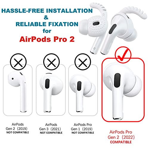 QOQOON 4 Pairs for AirPods Pro 2 Ear Hooks Premium Covers [Added Storage Pouch] Professional Anti-Slip Accessories Compatible with Apple AirPods Pro 2nd Generation (4 Sizes, White)