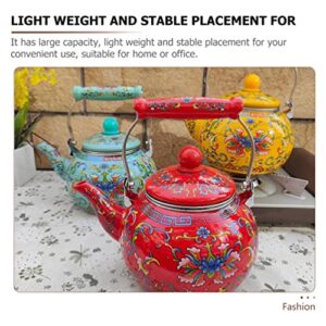 CALLARON Camping Stove Ceramic Enamel Tea Kettle Porcelain Enameled Teakettle Floral Teapot Hot Water Kettle Pot with Infuser for Stovetop Enamel on Steel Tea Kettle 2.2l Red Office Decor