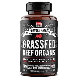 ktd biolabs grass fed beef organs supplement - made in usa - grass fed organ complex with desiccated beef liver, heart, kidney, pancreas, spleen for energy, immune & digestive health - 150 capsules