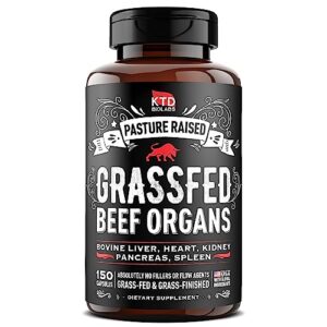 KTD BIOLABS Grass Fed Beef Organs Supplement - Made in USA - Grass Fed Organ Complex with Desiccated Beef Liver, Heart, Kidney, Pancreas, Spleen for Energy, Immune & Digestive Health - 150 Capsules